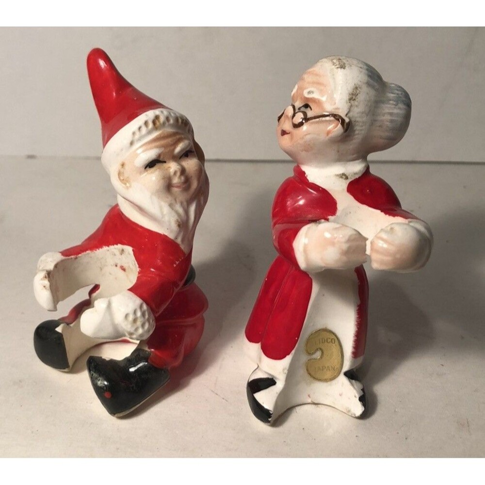 Christmas Candle Huggers Mr & Mrs Claus By Neidco Japan3 1/2” Labels  Vintage